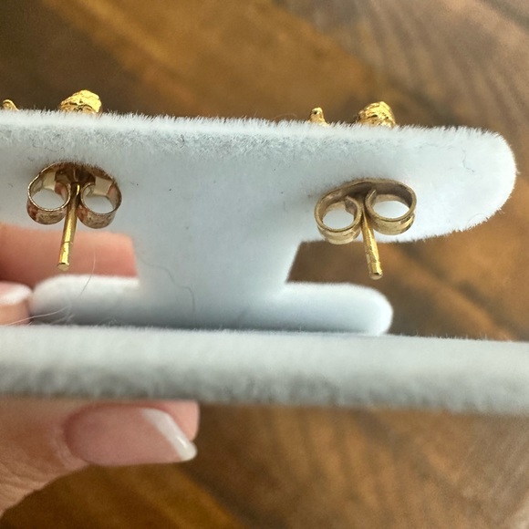 14k Gold Angel Stud Earrings - Picture 3 of 3